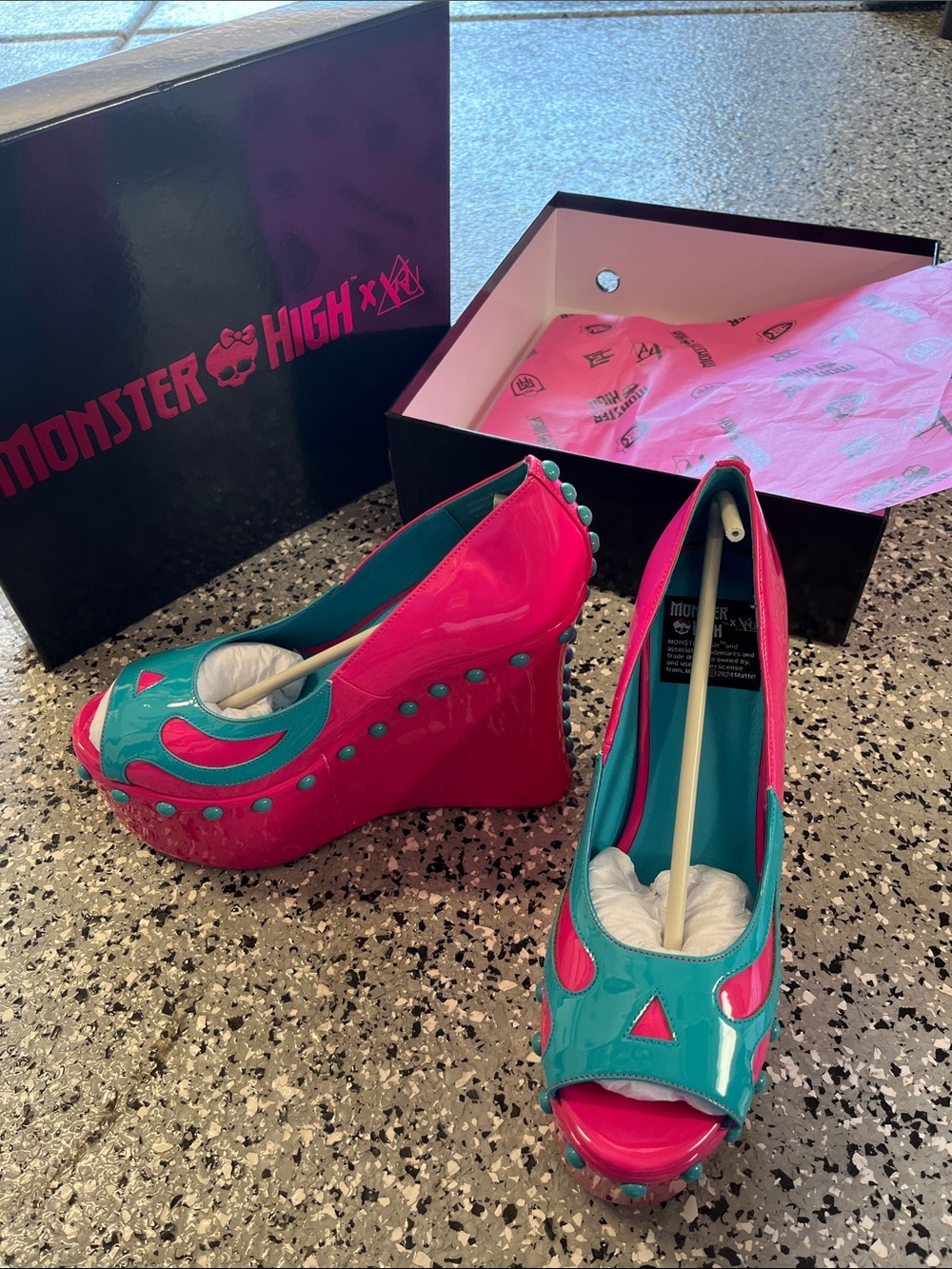 Monster High YRU Collab Pink and Teal Patent Wedge Heels - Undead Skelita